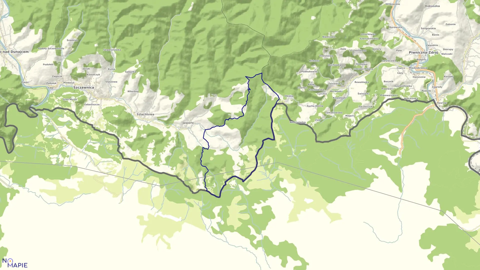 Mapa obrębu Biała Woda w gminie Szczawnica