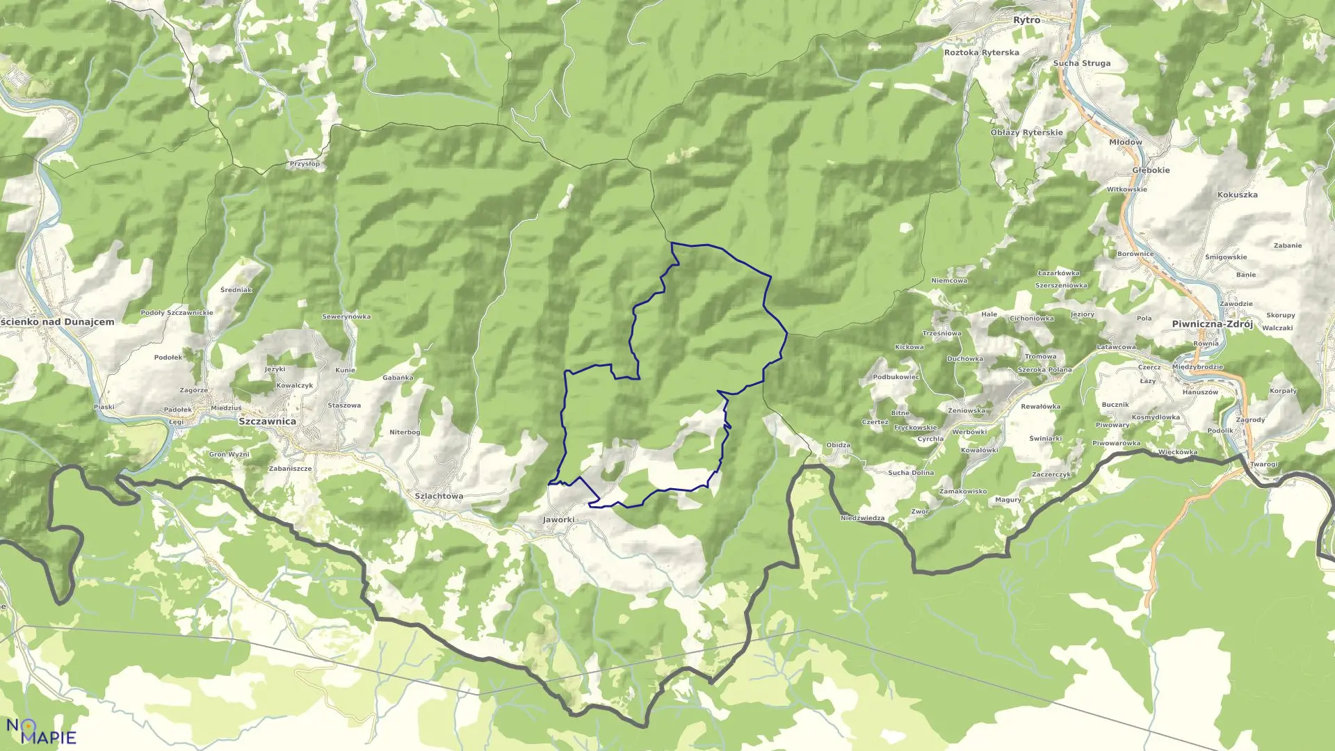 Mapa obrębu Czarna Woda w gminie Szczawnica