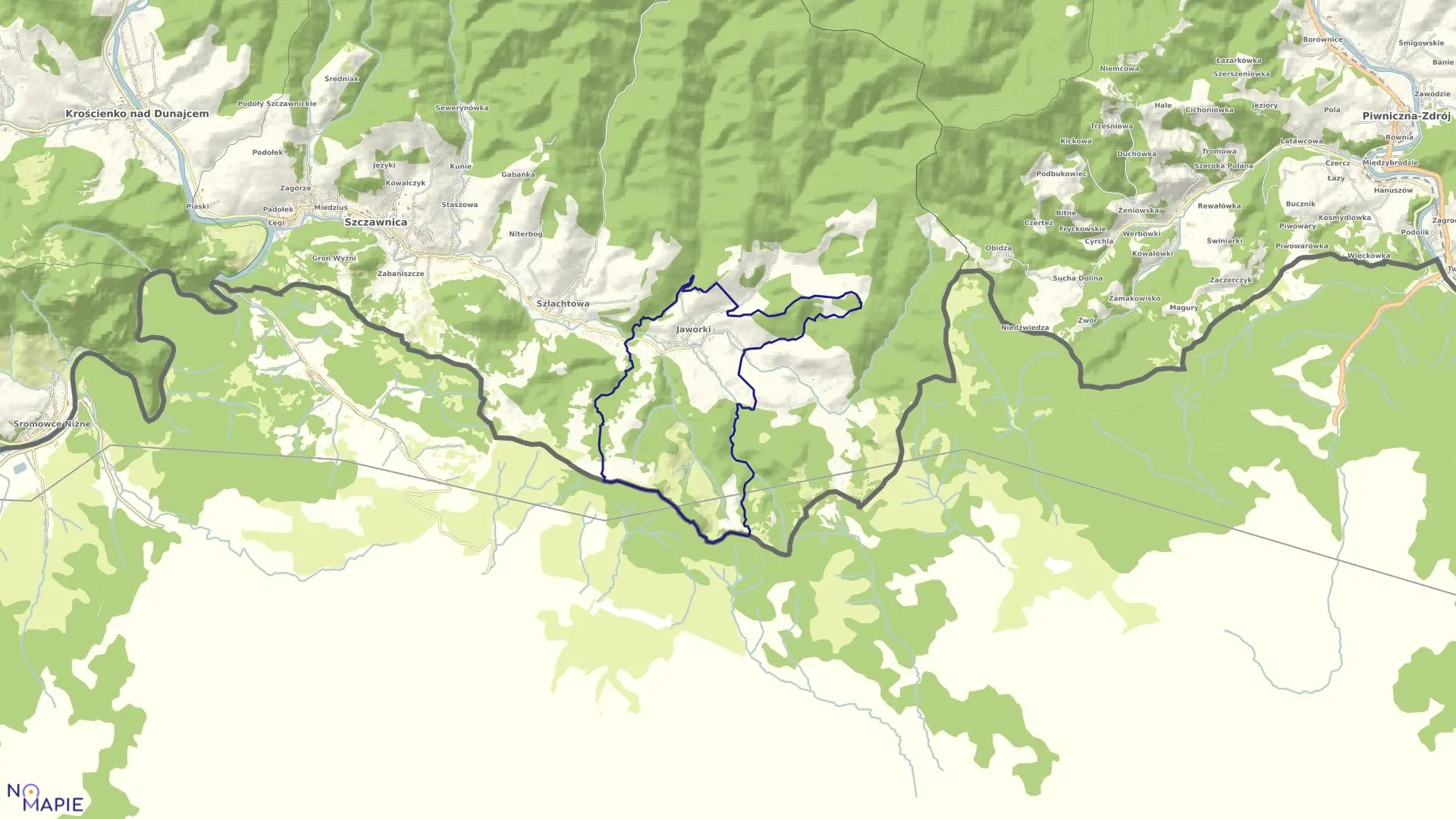 Mapa obrębu Jaworki I w gminie Szczawnica