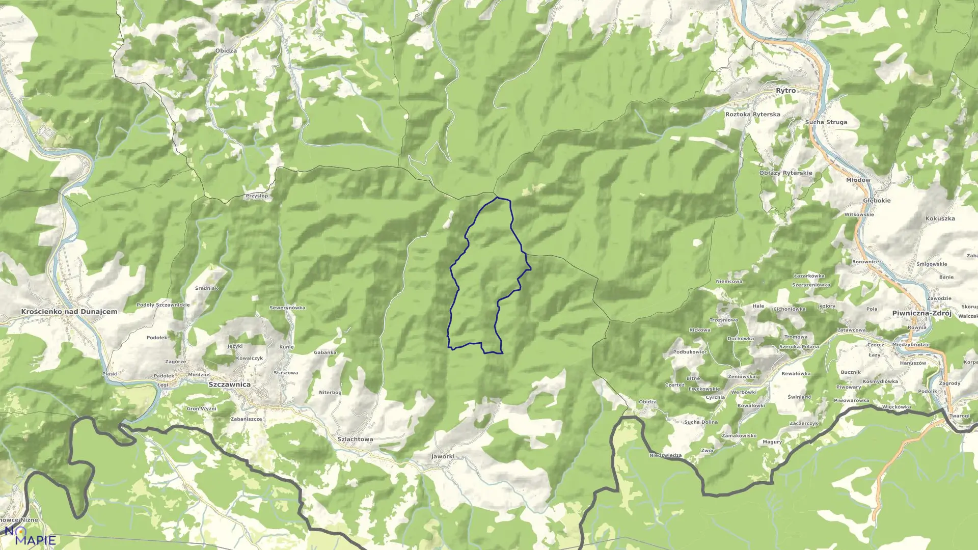 Mapa obrębu Jaworki II w gminie Szczawnica